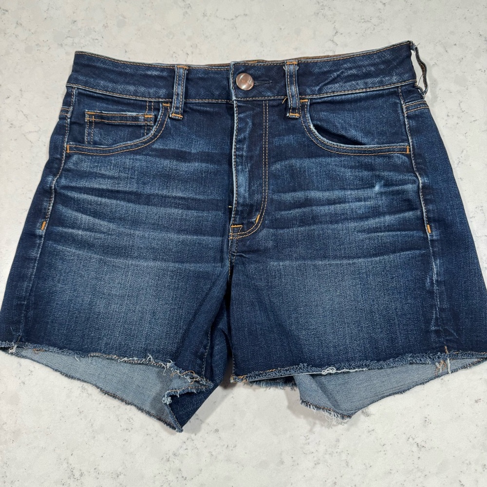 American Eagle Hi-Rise Shortie Dark Wash Denim 4" Inseam Sz 8 Super Stretch